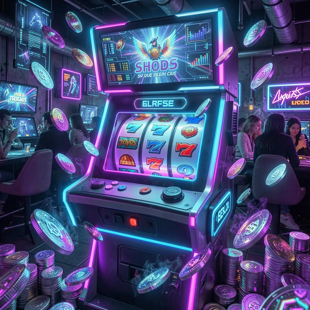 N5N5 – Experience immersive online slot gaming for players in the Philippines Futuristic slot machine with glowing reels and flying coins in a neon casino atmosphere showcasing the immersive slot gaming experience at N5N5 Philippines